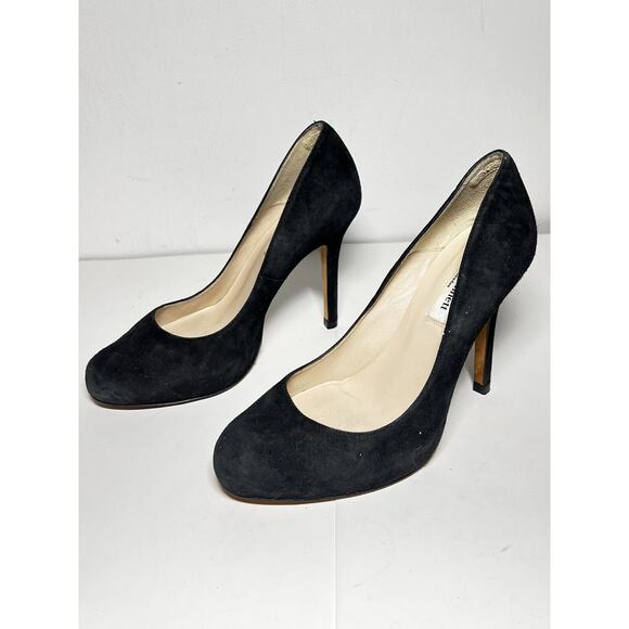L.K. Bennett EUC Black Suede 4.25" Heel Pump Round Toe Courts Shoe 37 EU 6 US - Picture 1 of 5